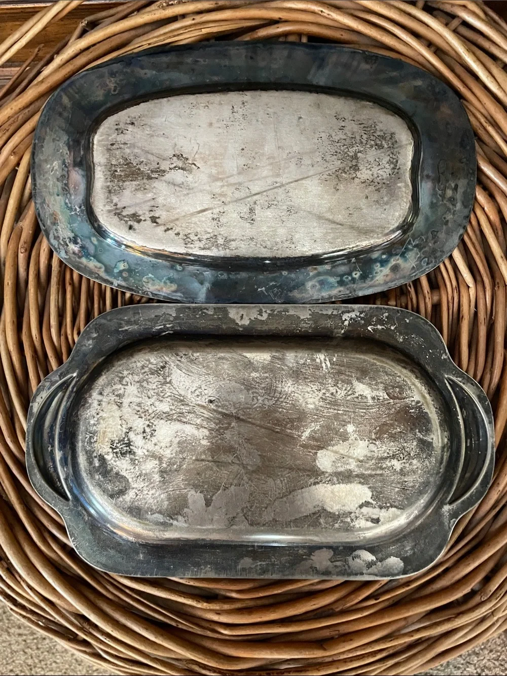 Antique Silver-Tone Oval Trays - Set of 2